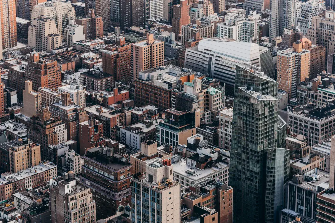 Aerial view of New York City's skyscrapers and buildings