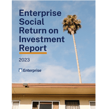 Enterprise Social Return on Investment Report cover with a palm tree behind a building