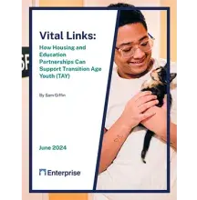 Vital Links: How Housing and Education Partnerships can Support TAY with a photo of a youth holding a kitten