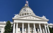 California Capitol Building made of white stone, columns, frieze and dome