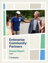 Two men smiling on the Annual report cover