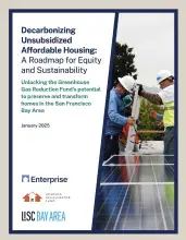 Decarbonizing Unsubsidized Affordable Housing: A Roadmap to Equity and Sustainability with a photo of two construction workers installing a solar panel
