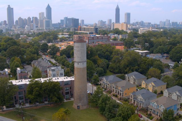 Aerial view of Atlanta water tower
