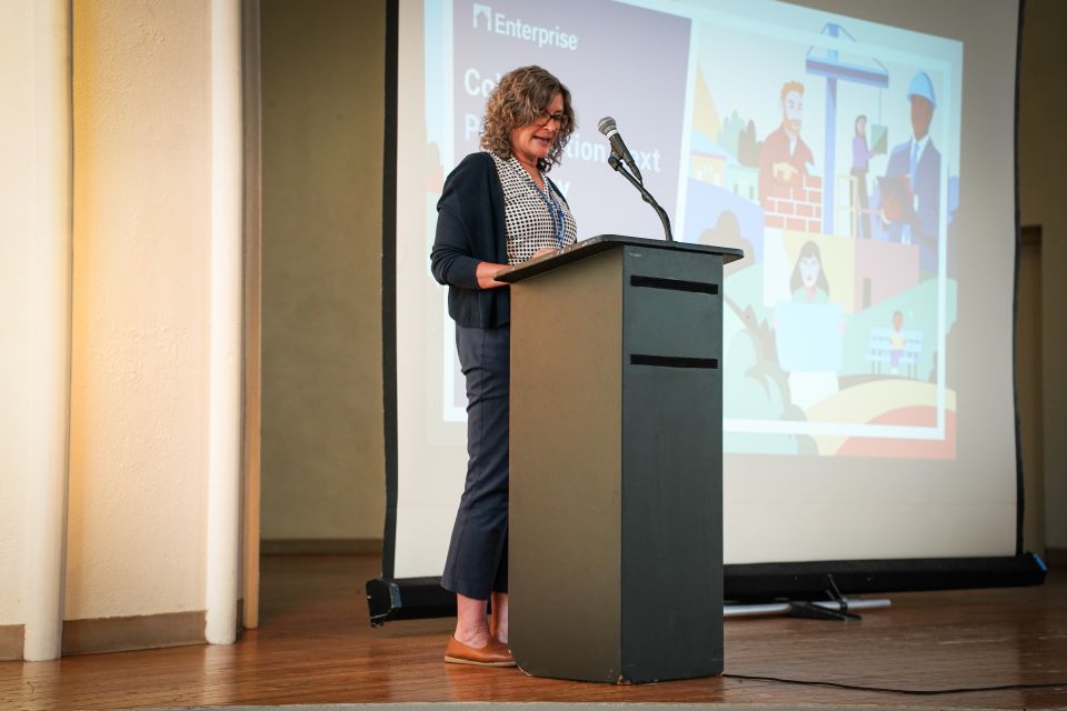 Jennie Rodgers at the podium