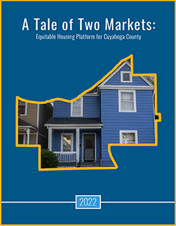A Tale of Two Markets report cover with an outline of Cuyahoga County over homes