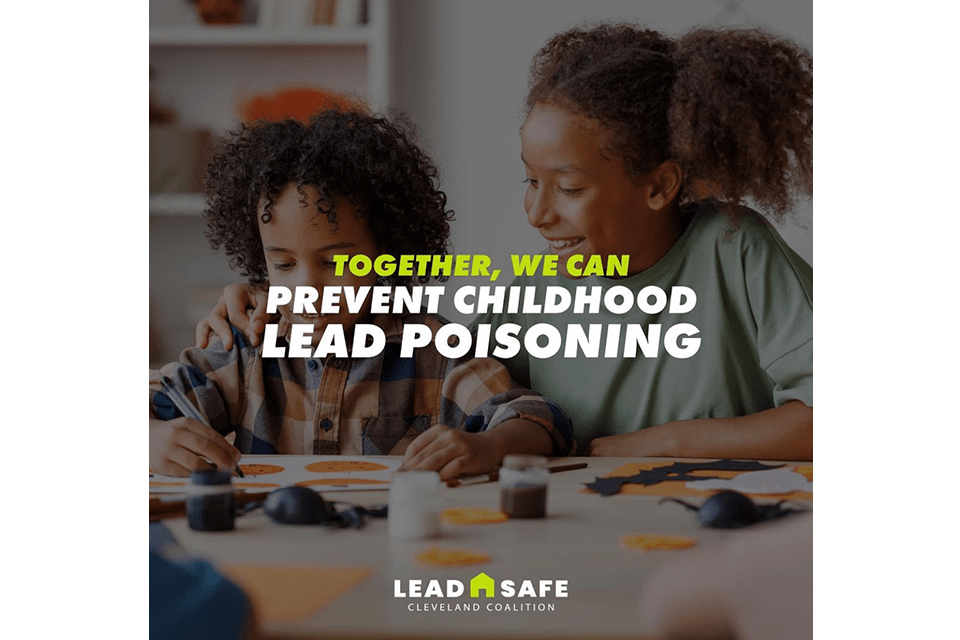 Together, we can prevent childhood poisoning printed on top of an image of two children at a table with watercolor paints