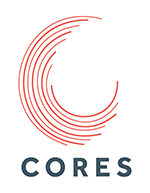 CORES text in blue with orange lines drawn as a wave
