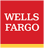 Wells Fargo white text on a red background with a gold bar at the bottom