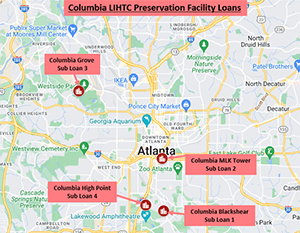 Columbia LIHTC Preservation Facility Loans on a map