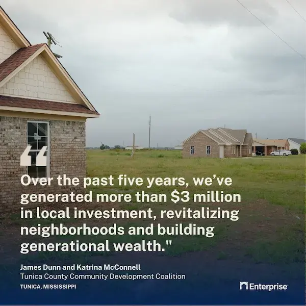 Graphic with homes and a quote