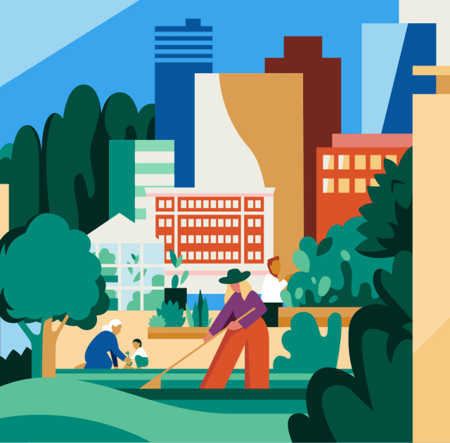 Illustration of people in a community garden