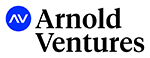 Arnold Ventures in black text stacked next to a small blue circle with AV in white text