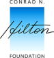 Conrad N. Hilton Foundation text over a blue ombre shaded box