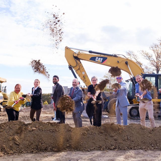 Enterprise Community Development, city and state leaders with shovels at the groundbreaking ceremony