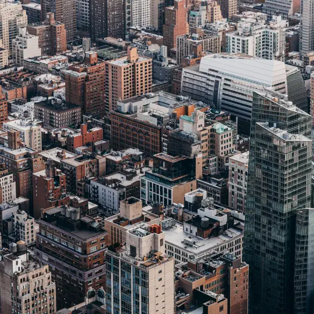 Aerial view of New York City's skyscrapers and buildings