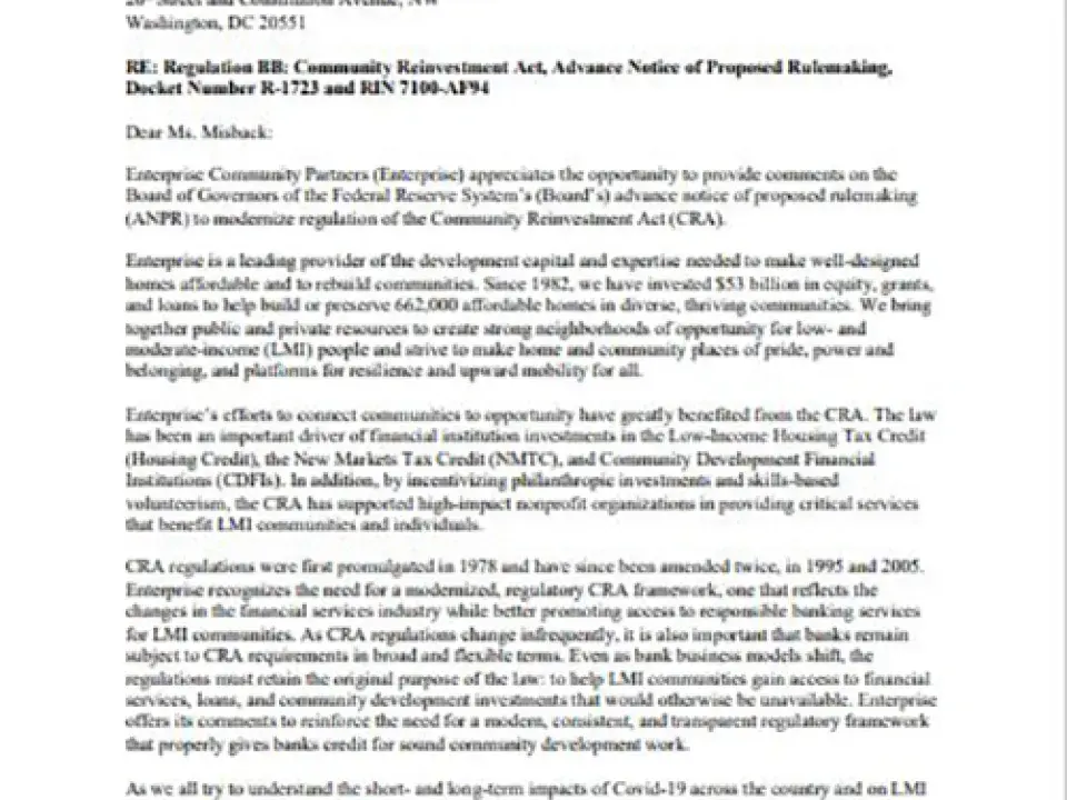 Comments on Federal Reserve Board's ANPR to Modernize the CRA