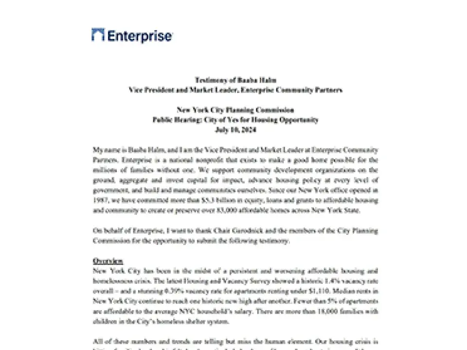 New York City Planning Commission Hearing Testimony